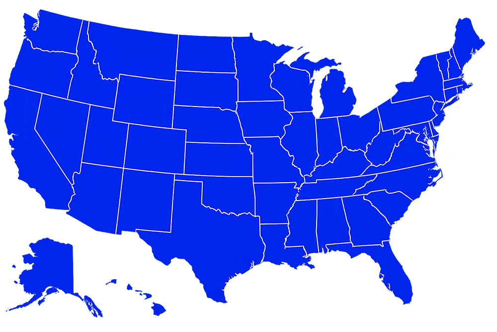 Map of the United States showing nationwide coverage
